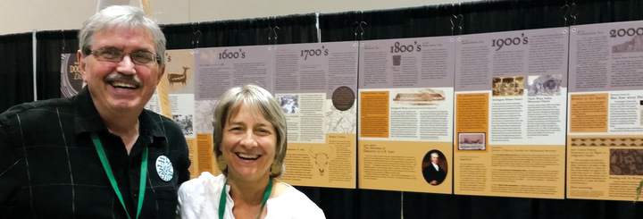 Ken Gingrich and Sheri Hostetler are the two members of a group who created the Doctrine of Discovery display, which was at the Mennonite Church USA convention this summer and will be at Anabaptist Mennonite Biblical Seminary in Elkhart, Ind., this winter. — Provided by Sarah Augustine