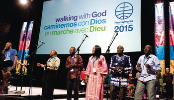 The Democratic Republic of Congo Pennsylvania Choir sings at the MWC assembly in Harrisburg, Pa., on July 23, 2015. — Dale D. Gehman/Meetinghouse