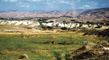 This view eastward across the Jordan valley, north of the Dead Sea, shows land that Lot chose as grazing territory for his flocks. — J. Nelson Kraybill