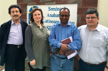 SEMILLA academic dean Rafael Escobar, Eastern Mennonite Missions East Africa representative Debbi DiGennaro, Meserete Kristos College President Kiros Teka and SEMILLA President Willi Hugo Perez. — SEMILLA