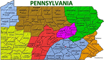 Pennsylvania is made up of 67 counties that are not as square and orderly of those found in Midwestern states. Plus, townships are often used to describe where people live.