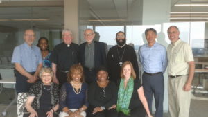 Some of the participants in the 2016 ecumenical officers’ retreat in Washington, D.C. Front row (left to right): Kathryn Johnson, Evangelical Lutheran Church in America; Angelique Walker Smith, National Baptist Convention, USA / Bread for the World; Karen Georgia Thompson, United Church of Christ; Monica Schaap Pierce, Reformed Church in America. Back row (left to right): Deacon Sergei Kapral, Orthodox Church in America; Robina Winbush, Presbyterian Church USA; Fr. John Crossin, U.S. Conference of Catholic Bishops; Hermann Weinlick, Moravian Church; Father Daniel Habib, Coptic Church; Paul Tche, Disciples of Christ; André Gingerich Stoner, Mennonite Church USA.