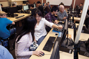 Lancaster (Pa.) Mennonite School students in a computer lab. LMS photo.