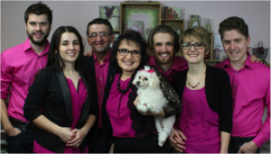 The Bontrager family: From l-r, Ben, Ellen, Willis, Linda, Harlan, Emma Lou, and Rich.