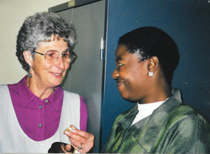 Sara in 1998 in Zimbabwe with Brethren in Christ church secretary Mrs. Mayo. Photo provided.